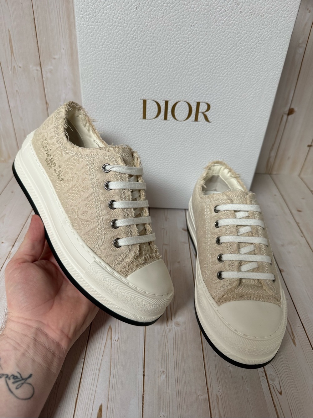 Christian Dior Oblique Walk'N'Dior Platform Sneakers Beige Natural Sz 36.5 / 6.5 - Picture 7 of 13